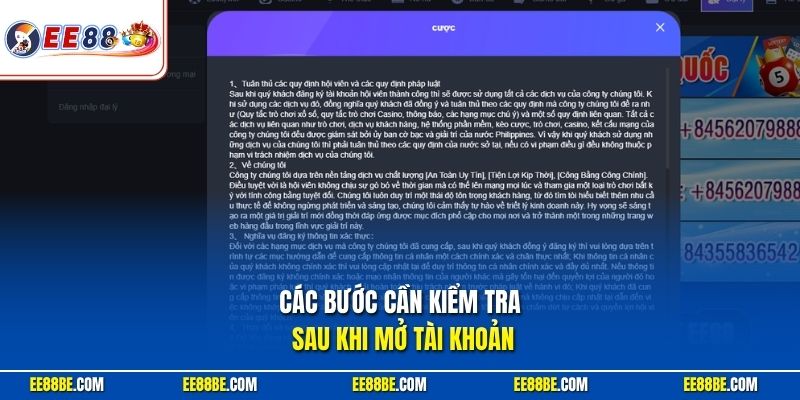Các bước cần kiểm tra sau khi đăng ký EE88 thành công