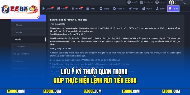 Lưu ý kỹ thuật quan trọng giúp thực hiện lệnh rút tiền EE88